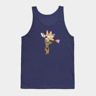 Cute Giraffe with Pink Tulip in its Mouth Tank Top